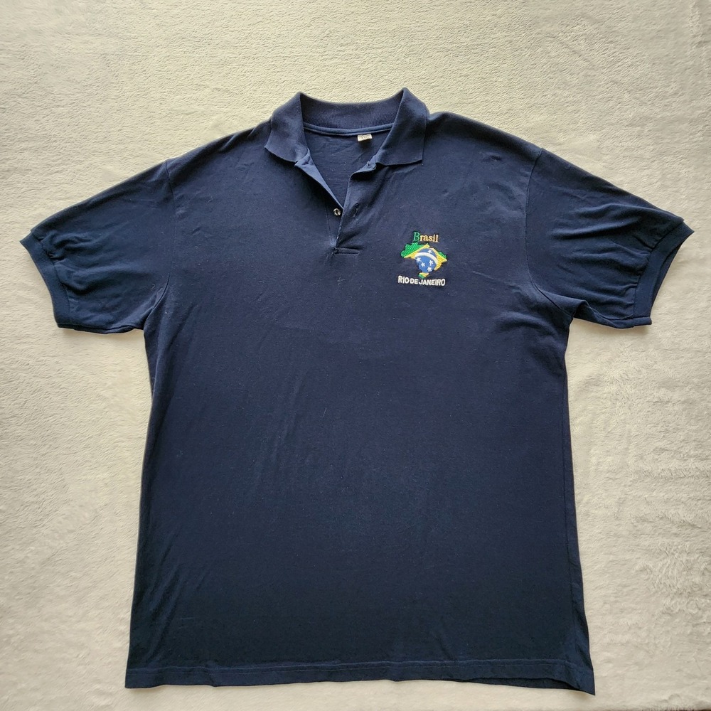 Brasil‎ Rio de Janeiro Polo Shirt Mens XXL Navy Blue Short Sleeve Pique Cotton